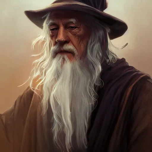 Image similar to Gandalf as the american President, digital painting, artstation, concept art, sharp focus, illustration, art by and greg rutkowski and alphonse mucha, highly detailed