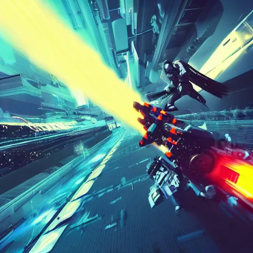 Prompt: a hyperspeed katana traveling through a cyberpunk space with people attacking each other also flying in space with fireballs in jetpacks in a very cinematic but also unreal environment