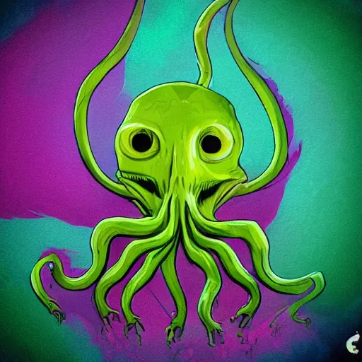 Image similar to friendly cthullu, high quality, digital art, trending on artstation, happy, colourful, centered, smooth