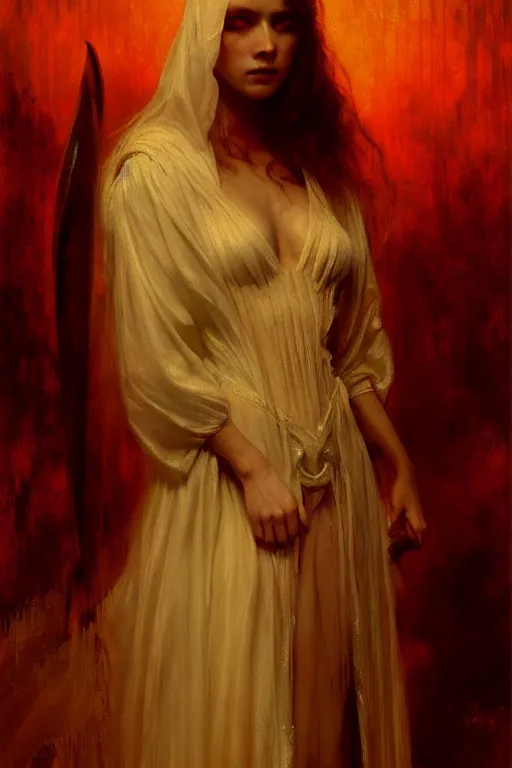 Prompt: a full body portrait of a demon girl wearing gown, high detail, cleary see face, by gaston bussiere, bayard wu, greg rutkowski, odd nerdrum, maxim verehin, realism, harsh lighting, dan dos santos, masterpiece, sharp focus, cinematic lightning