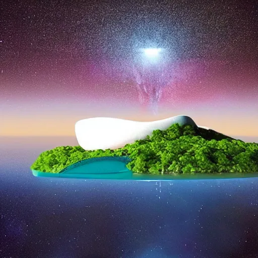 Image similar to “floating island in the space, with a waterfalls, 4k image, award winning”