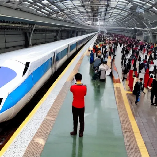 Image similar to people railfanning for the new maglev train in china