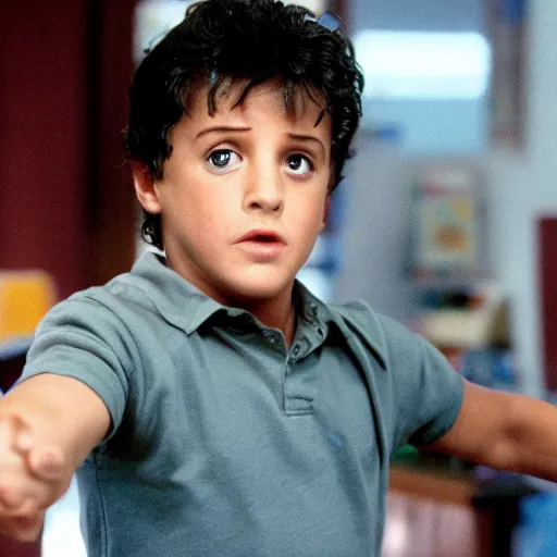 Image similar to silvester stallone in kindergartden cop, 4 k hd film still