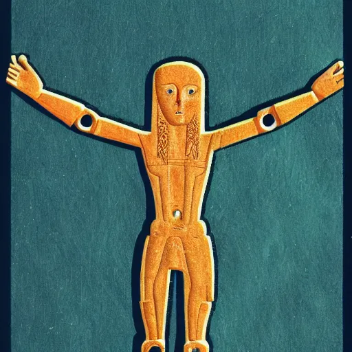 Prompt: hieroglyphic imagery of jesus as a robot