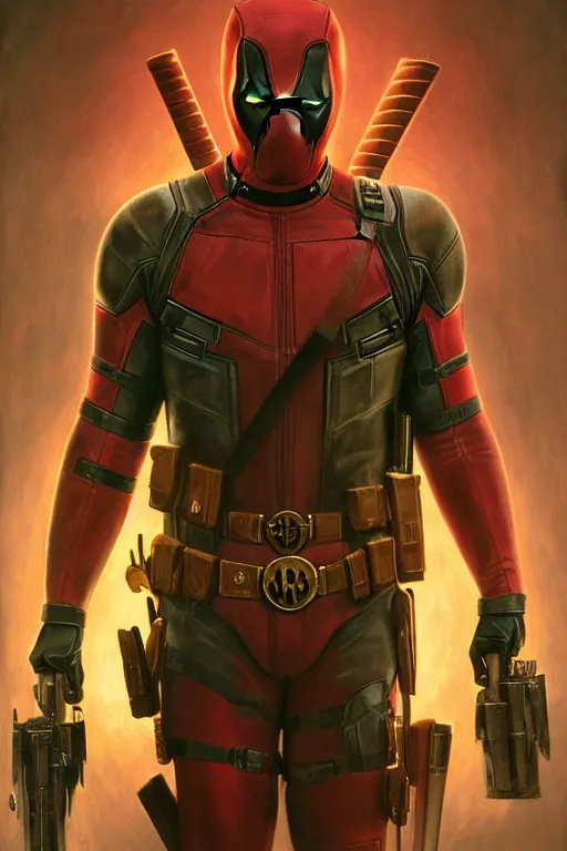 Image similar to Ryan Gosling as deadpool, no mask, fantasy, powerful, elegant, intricate, beautiful lighting, volumetric lighting, highly detailed, artstation, sharp focus, no cropping, by Stanley Artgerm Lau, greg rutkowski, thomas kindkade, alphonse mucha, loish, norman Rockwell