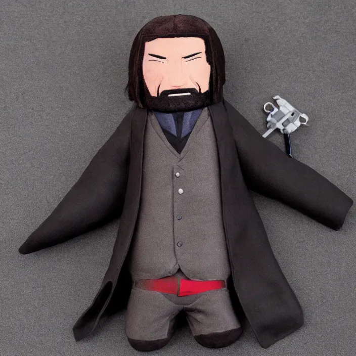 Image similar to John Wick plushie, plush, detailed product photo