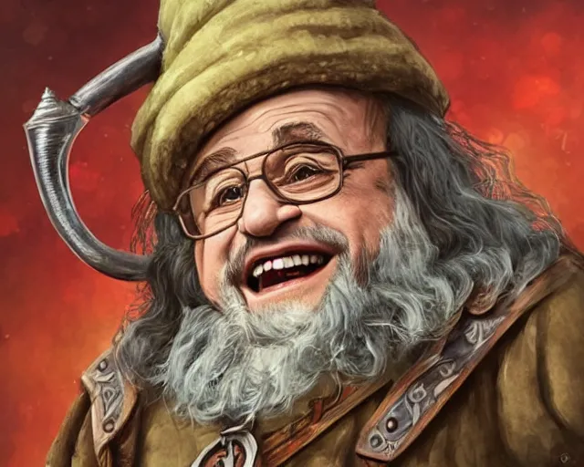Image similar to danny devito as a bearded gnome bard, fantasy art, d & d, extremely detailed, high quality, award - winning,