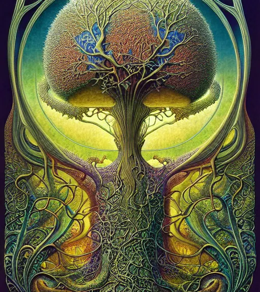 Image similar to tree of life by roger dean and andrew ferez, art forms of nature by ernst haeckel, divine chaos engine, symbolist, visionary, art nouveau, botanical fractal structures, organic, detailed, realistic, surreality