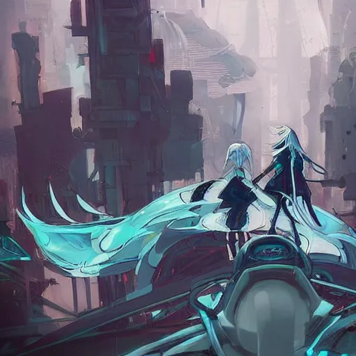 Prompt: white and teal colors. highly detailed post-cyberpunk sci-fi train in style of cytus and deemo, mysterious vibes, by Akihiko Yoshida, by Greg Tocchini, nier:automata, set in half-life 2, beautiful with eerie vibes, very inspirational, very stylish, surrealistic, perfect digital art, mystical journey in strange world, bastion game