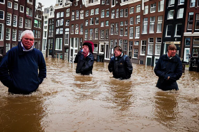 Image similar to closeup potrait of Dutch people with buckets in a flood in Amsterdam, photograph, natural light, sharp, detailed face, magazine, press, photo, Steve McCurry, David Lazar, Canon, Nikon, focus