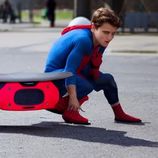 Prompt: spiderman hoverboard fail