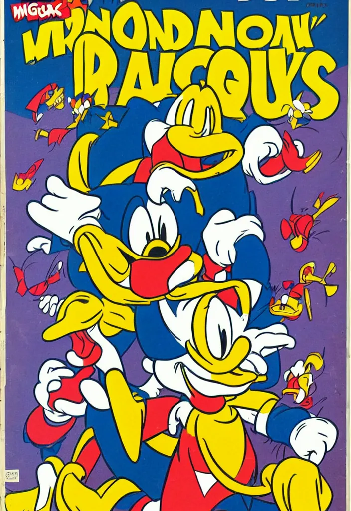Image similar to donald duck's trip to vegas, comic book cover by carl barks