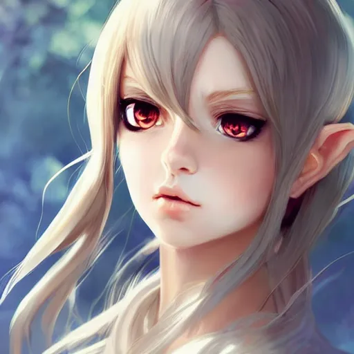 Image similar to portrait anime elven warrior girl, cute - fine - face, pretty face, realistic shaded perfect face, fine details. anime. realistic shaded lighting by ilya kuvshinov giuseppe dangelico pino and michael garmash and rob rey, iamag premiere, aaaa achievement collection, elegant, fabulous, eyes open in wonder.