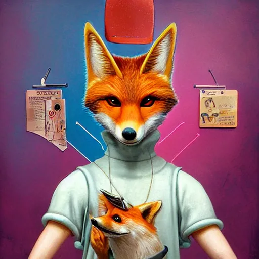 Prompt: a cute male anthropomorphic vulpes vulpes fulva in school hallway, pixar style, by tristan eaton stanley artgerm and tom bagshaw.