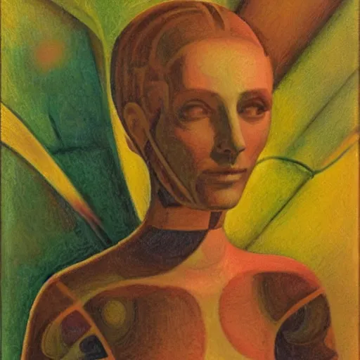 Prompt: portrait of a female android by Antoni Gaudi