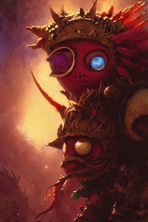 Image similar to majora's mask as a magic the gathering card portrait dnd, painting by gaston bussiere, craig mullins, greg rutkowski, yoji shinkawa