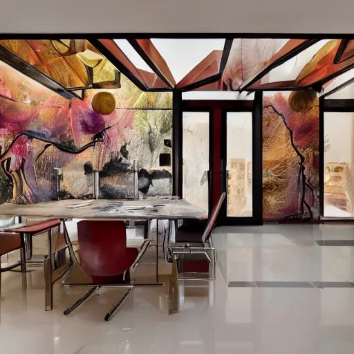 Image similar to mural on the wall of a contemporary home, beautiful architecture, favored interior design style