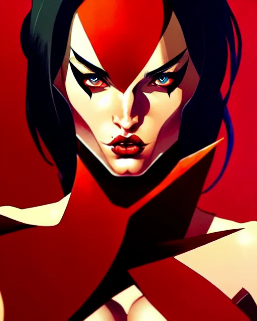 Image similar to artgerm, joshua middleton comic cover art, full body pretty megan fox vampire sharp teeth, red dress, symmetrical eyes, symmetrical face, long curly black hair, dark castle background background, cinematic lighting