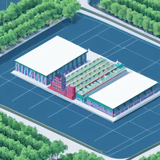 Prompt: 3 d isometric illustration of taiwan manufaturing factory seen from the air