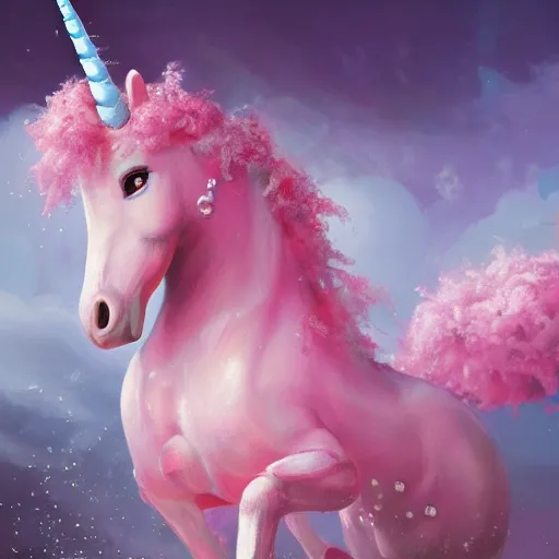 Image similar to A beautiful pink unicorn made entirely of bubbles, fantasy, portrait, oil on canvas, masterpiece, trending on artstation, cinematic composition, dramatic pose, beautiful lighting, sharp, details, hyper-detailed, HD, HDR, 4K, 8K