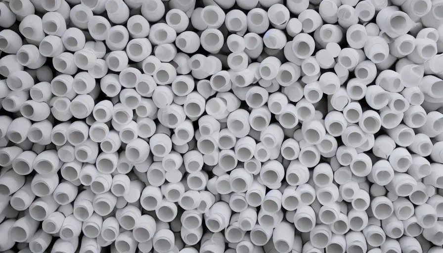 Image similar to a hundred white plastic pens have fallen, hyperrealistic shaded