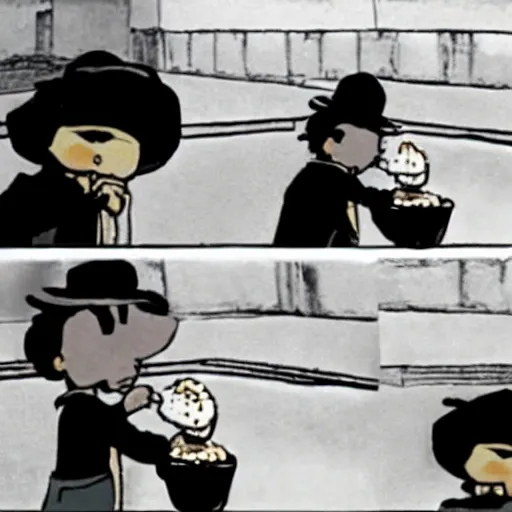 Image similar to cctv footage of snufkin eating ice cream