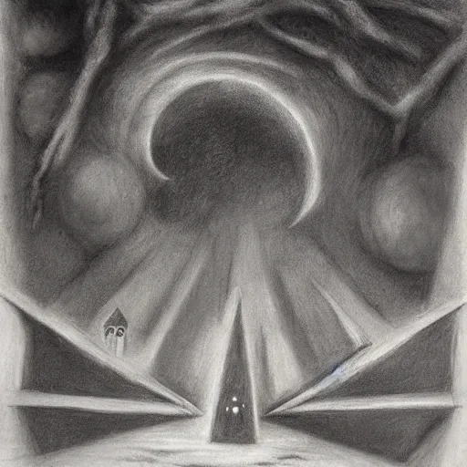 Prompt: surrealism charcoal drawing of the end of the world., horror,