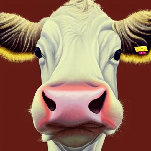 Image similar to a stylized painting of a cow looking into the camera, 4 k,