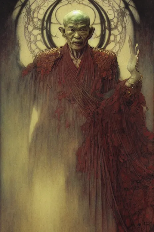 Image similar to a portrait of fu lu shou by wayne barlowe, gustav moreau, goward,  Gaston Bussiere and roberto ferri, santiago caruso, and austin osman spare, ((((occult art))))