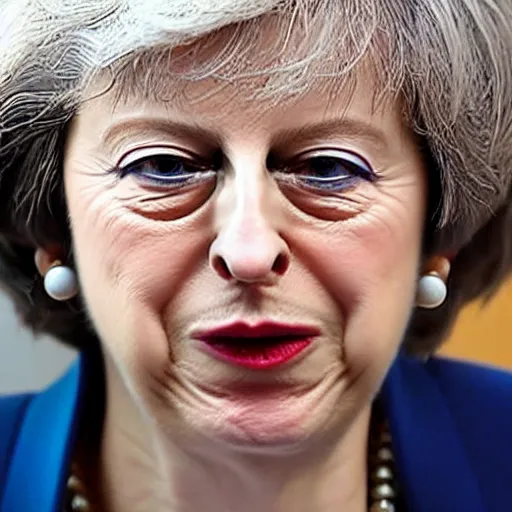 Prompt: theresa may close of up face
