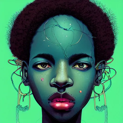 Prompt: arboriginal black woman portrait soft light painted by james jean and katsuhiro otomo and erik jones, smooth face feature, intricate painting, high detail illustration, sharp high detail, manga and anime