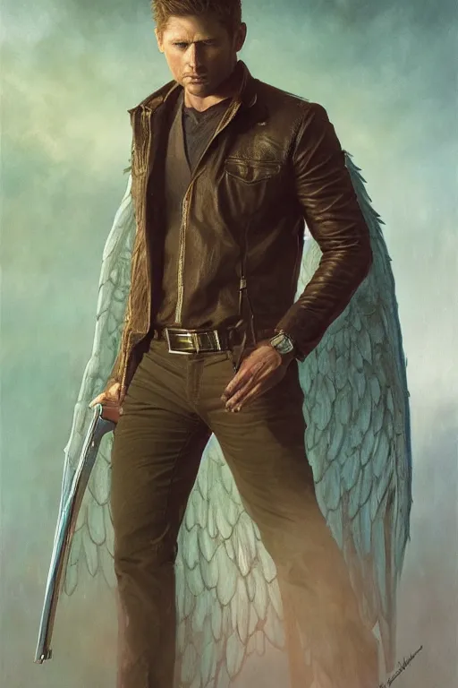 Image similar to a detailed matte portrait of an jensen ackles dressed as angel from buffy the vampire slayer, masterpiece, 8 k, art by donato giancola and greg rutkowski and wayne barlow and zdzisław beksinski