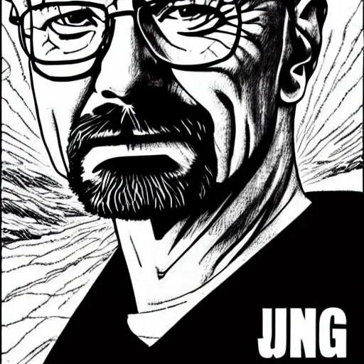 Prompt: walter white breaking bad manga, artist junji ito