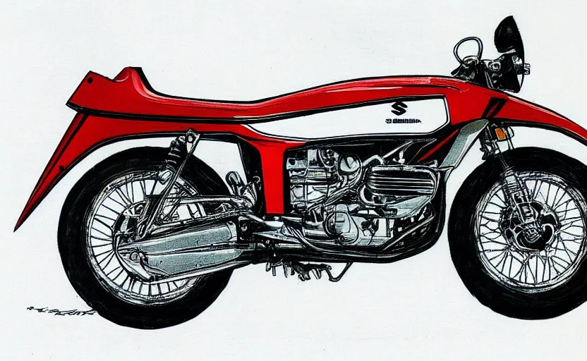 Image similar to 1 9 7 0 s suzuki enduro motorcycle concept, sketch, art,