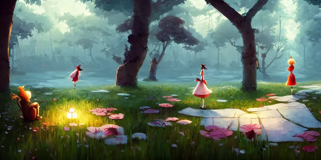 Prompt: alice in wonderland, by pascal campion, octane render, unreal engine 6, epic game graphics, conceptual art, ray tracing