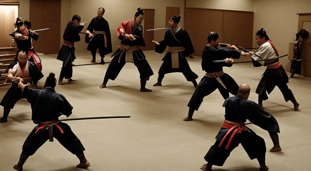 Prompt: samurai fighting in the backrooms