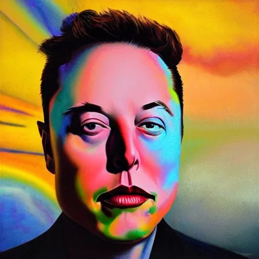 Image similar to surrealist portrait painting of elon musk's acid trip, album cover