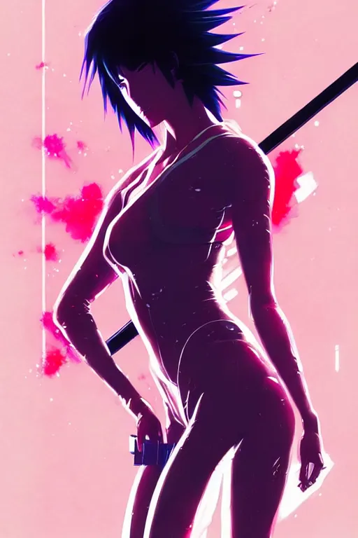 Prompt: a ultradetailed beautiful panting of kusanagi from ghost in the shell, by conrad roset, greg rutkowski and makoto shinkai, trending on artstation