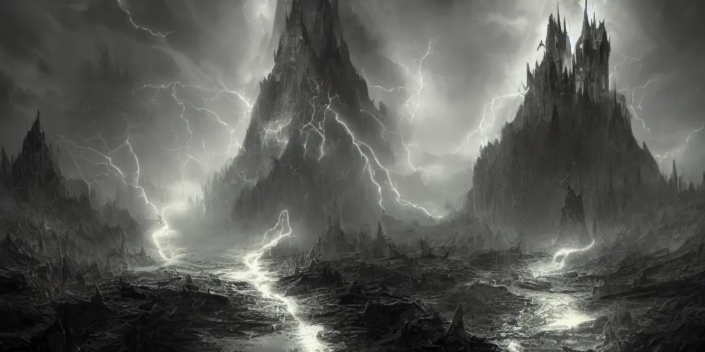 Image similar to an evil villain's lair, digital art, hyperrealistic, fantasy, 8 k, dramatic, lightning, dark and moody, trending on artstation, detailed