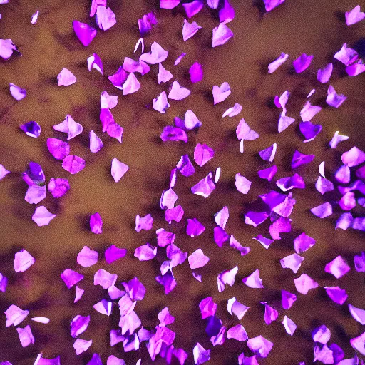 Prompt: closeup photo of purple petal flying above park, aerial view, shallow depth of field, 8 0 mm, f 1. 8