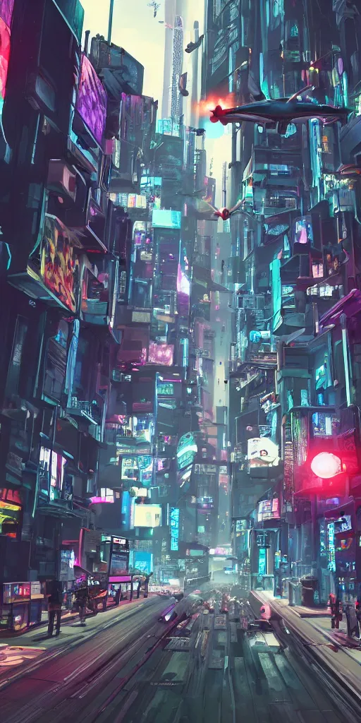 Image similar to cyberpunk street with drones patrolling