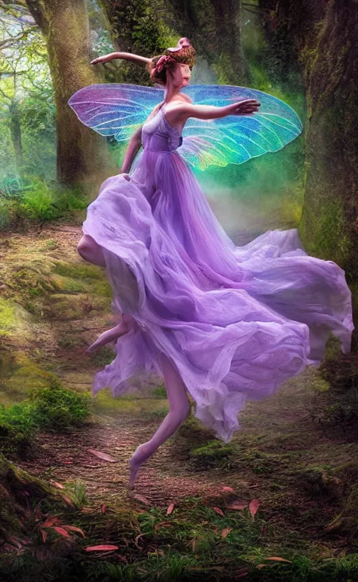 Prompt: fairy dancing, photography, ultra realistic, highly detailed, nature