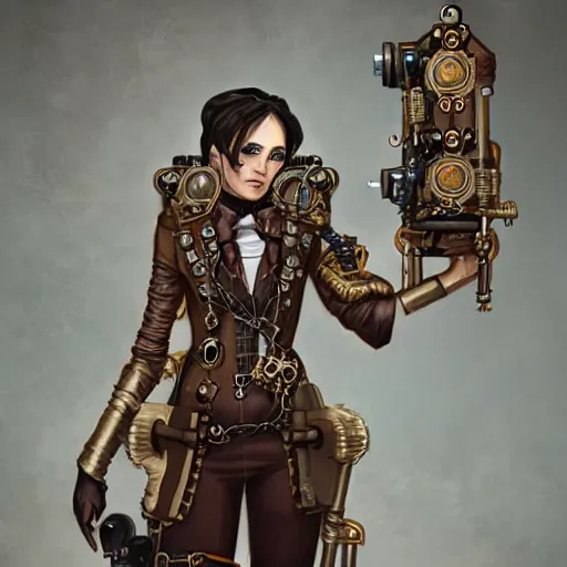 Prompt: female steampunk artificer, hyper detailed