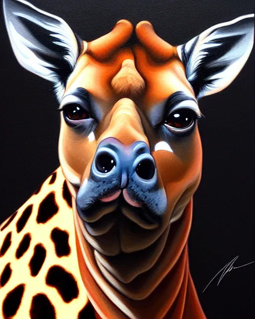 Image similar to a painting of a beautiful 🦒🐶, an ultrafine detailed painting, by mark brooks, featured on deviantart, fantasy art, detailed painting, deviantart, anime