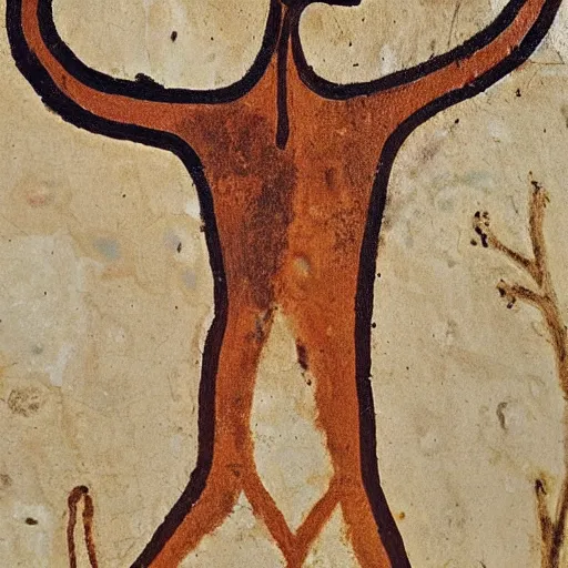 Prompt: cave painting of a man with antlers, altamira, ochre, very detailed, beautiful