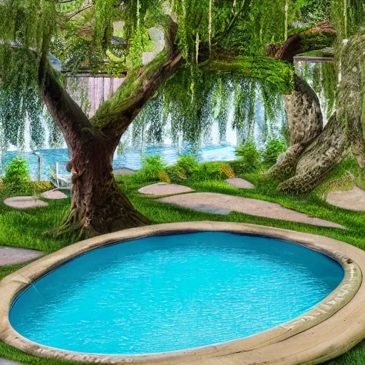 Prompt: On a tree view of the neighbors backyard swimming pool, there is a mermaid swimming in it, photo realistic, award winning photo, detailed, 8k, hd