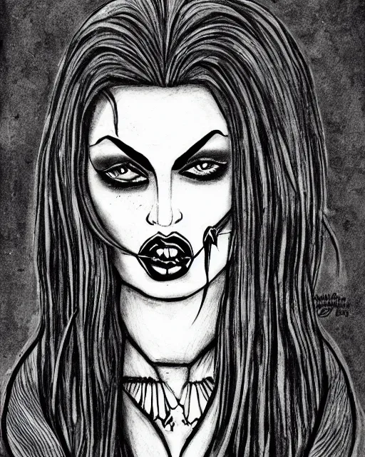 Image similar to creole androgynous vampire, moody black ink illustration