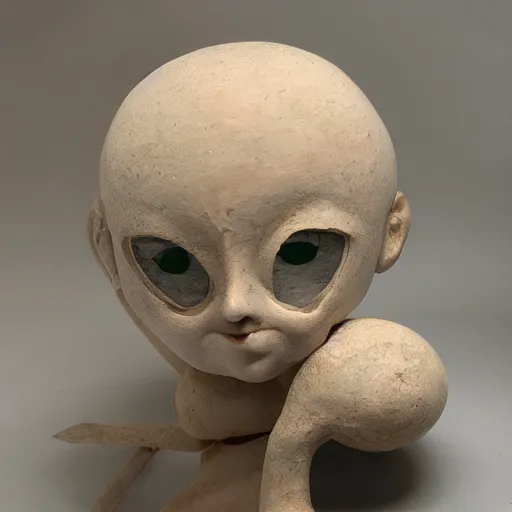 Image similar to doll head with spider legs, marble sculpture