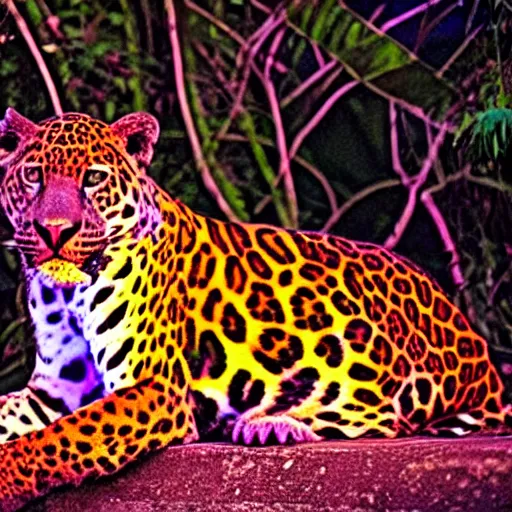 Image similar to a neon jaguar in the jungle