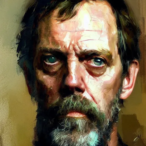 Image similar to face protrait of hugh laurie, jeremy mann painting